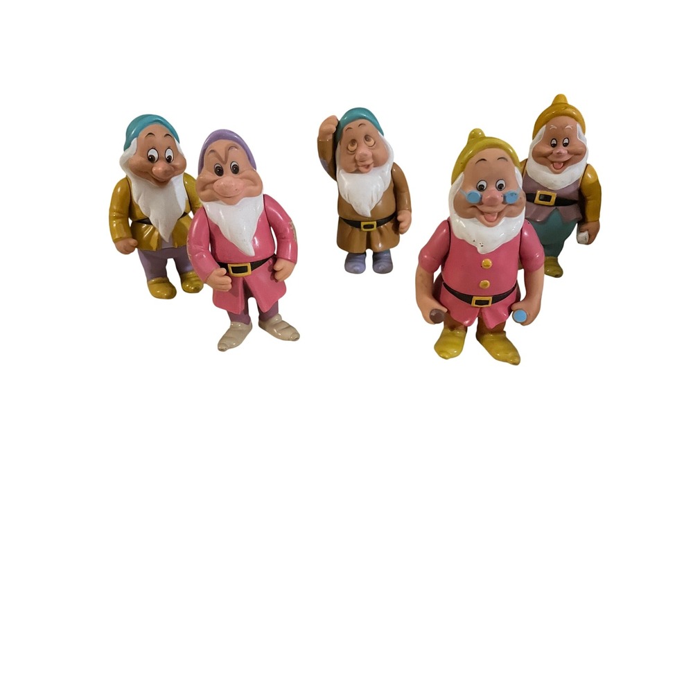Vintage Disney Snow White Seven Dwarfs Figure Lot Doc Grumpy Sleepy Happy Dopey